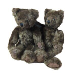 Twin (2) Pier 1 Imports 11" Plush Jointed Brown Teddy Bears